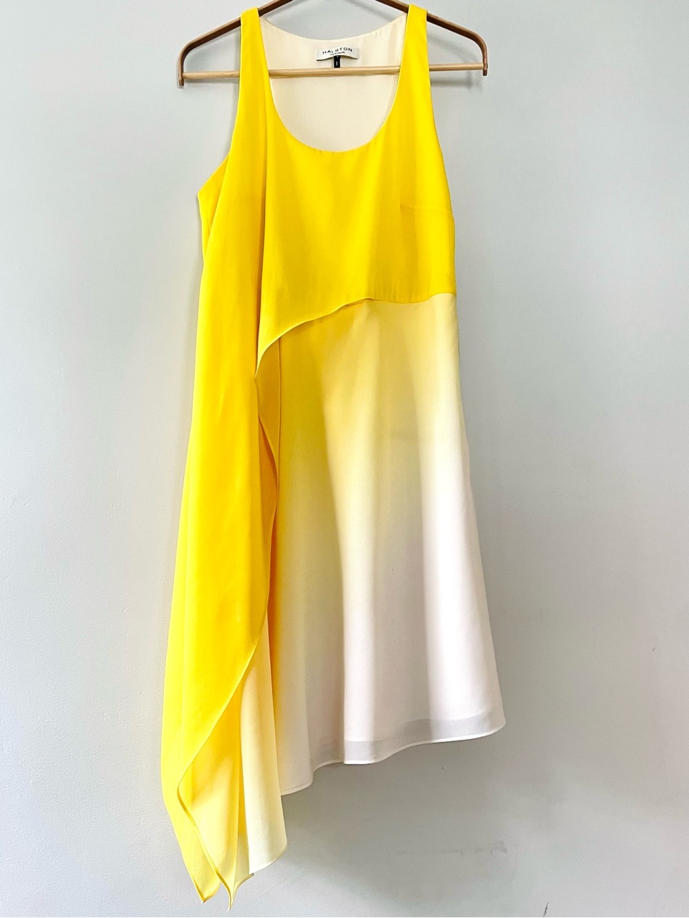 Halston Heritage Yellow White Ombre Chiffon Draped Layered Asymmetrical Dress 4 - Picture 15 of 15